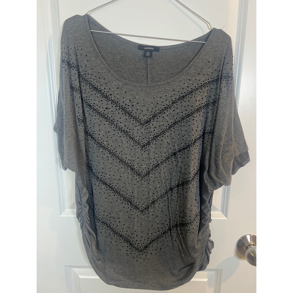 Espresso Womens Top Beaded Chevron Heather Gray 2X